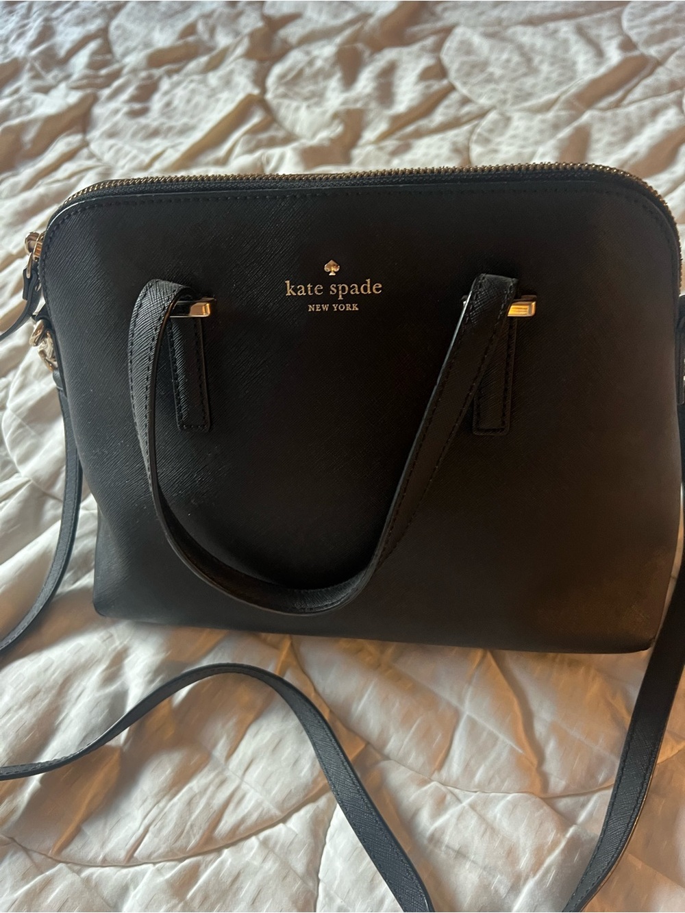 kate spade Black Saffiano Dome Satchel with Gold Accents